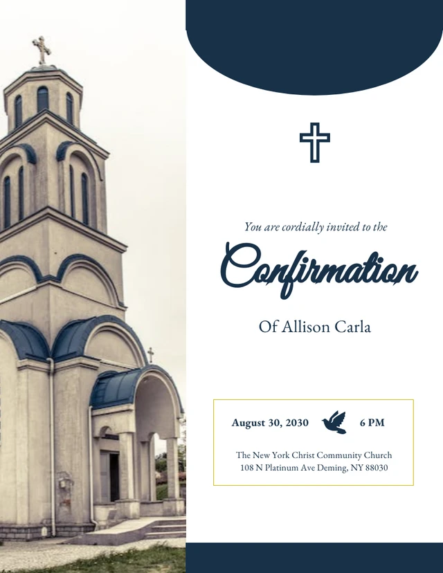 Simple Blue And Yellow Confirmation Invitation Template