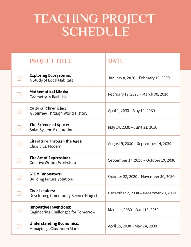 Light Cream Simple Teaching Project Schedule Template