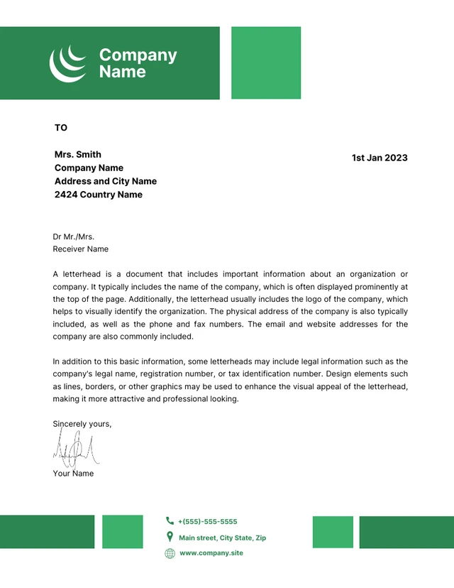 White And Green Modern Company Letterhead Template
