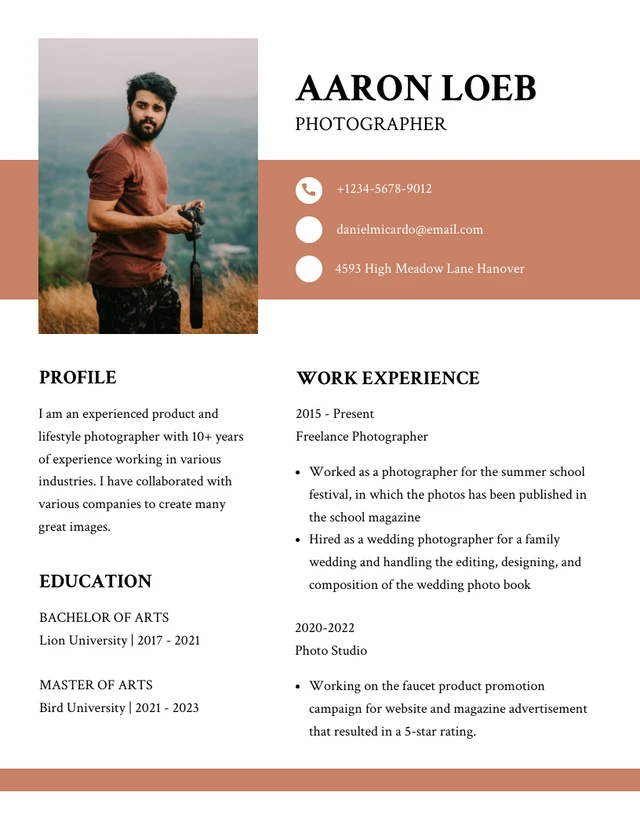 White And Orange Simple Minimalist Photographer Resume Template
