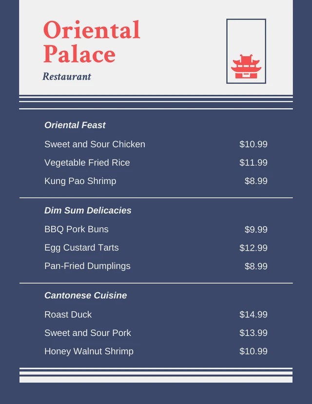 Dark Blue Chinese Restaurant Menu Template