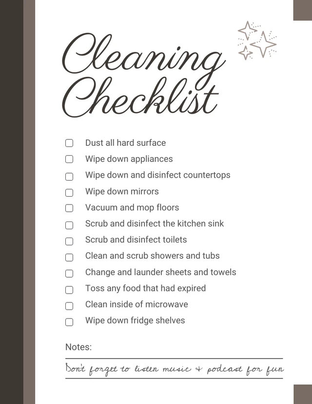 Brown MInimalist Cleaning Checklist Template