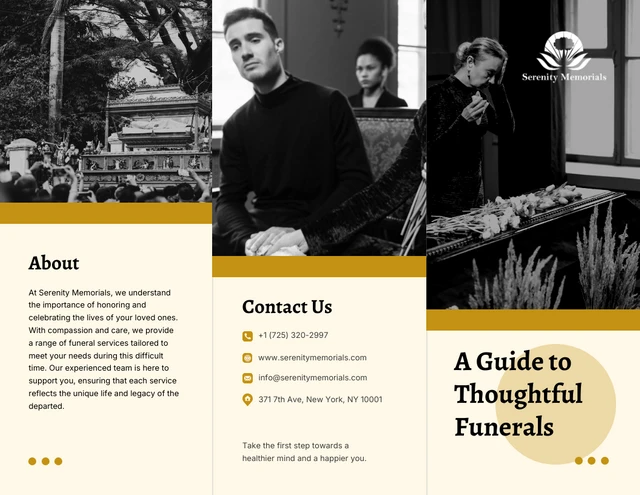 Simple Beige and Gold Funeral Service Tri-fold Brochure - Page 1