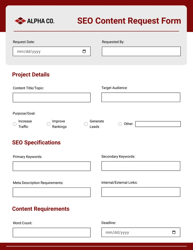 Modern Red Content Request Forms Template