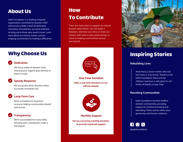 Modern Blue and Red Natural Disaster Fundraising Tri-fold Brochure - Page 2