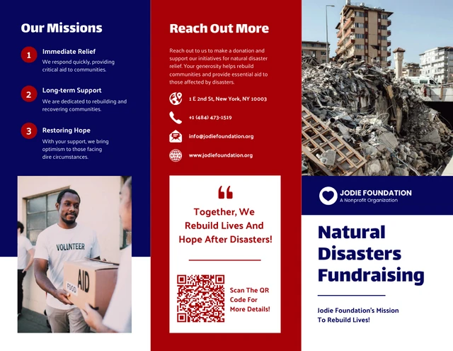 Modern Blue and Red Natural Disaster Fundraising Tri-fold Brochure - Page 1