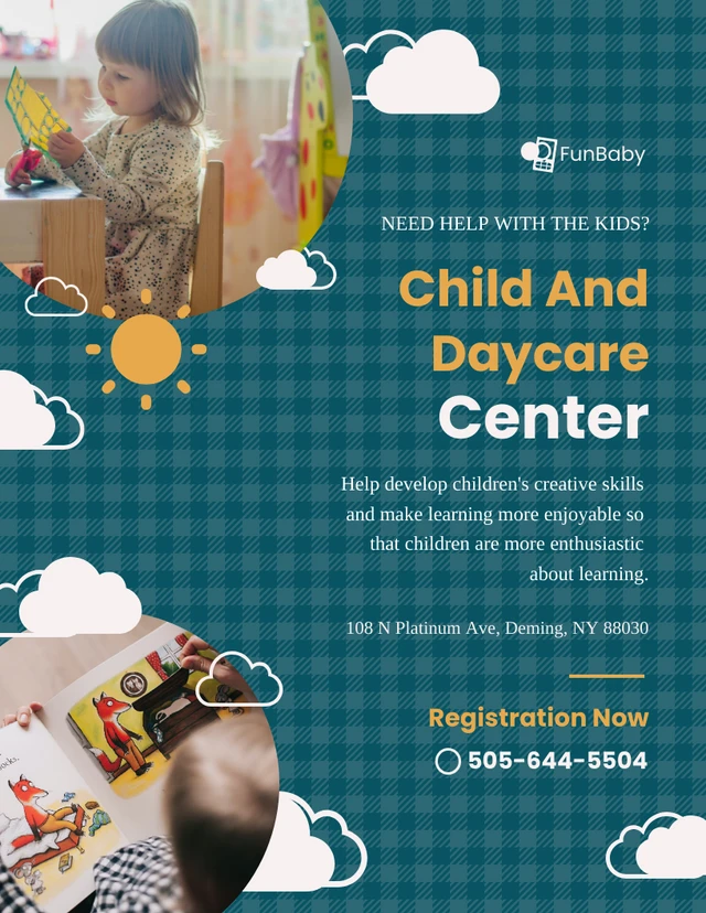 Green And Yellow Sky Daycare Flyer Template
