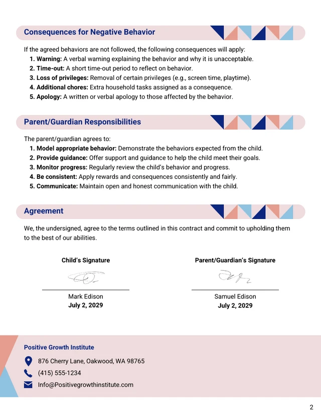 Child Behavior Contract Template - Page 2