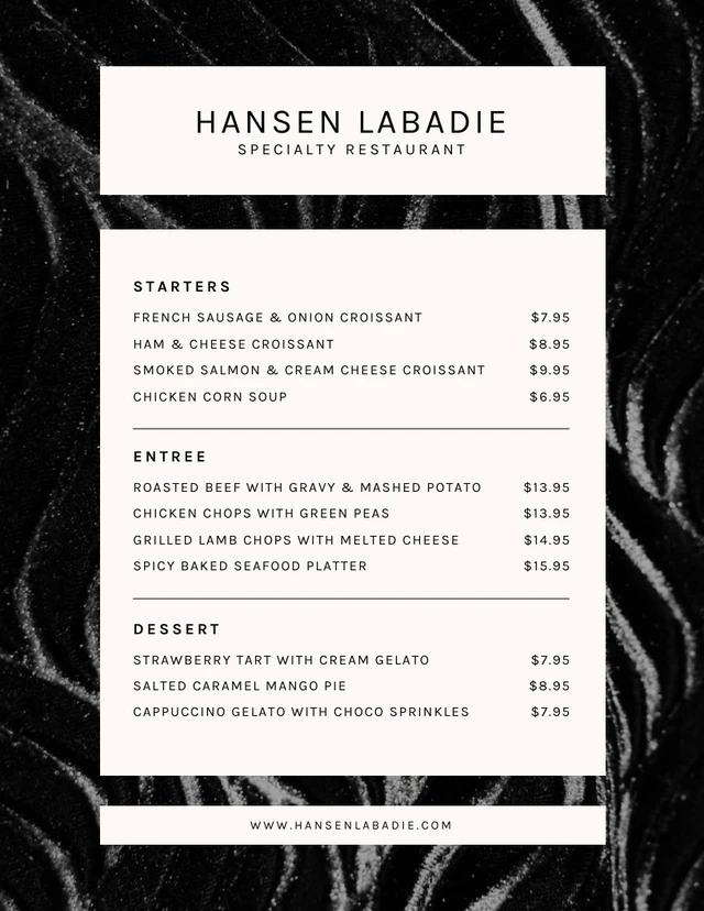 Light Grey And Black Modern Fancy Menu Template