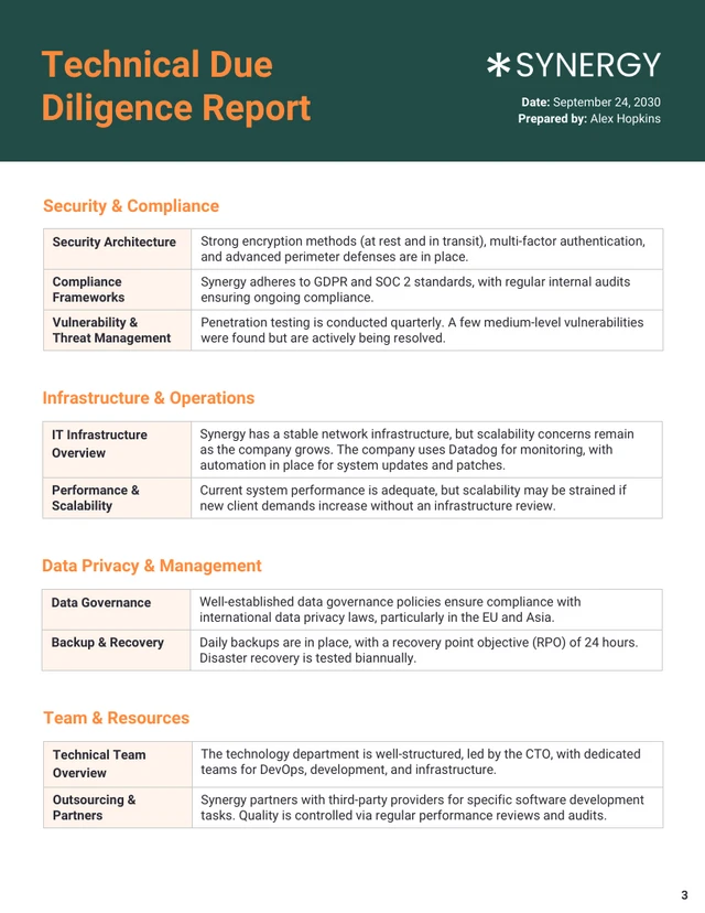 Technical Due Diligence Report Template - Page 3