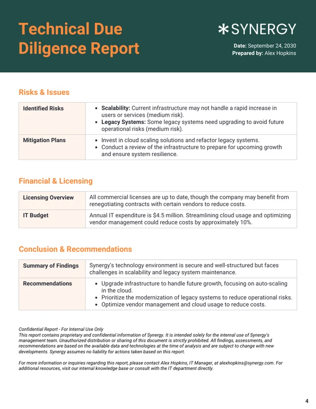 Technical Due Diligence Report Template - Page 4