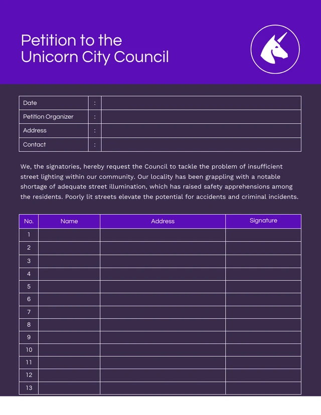 Modern Purple Dark Mode Petition Form Template