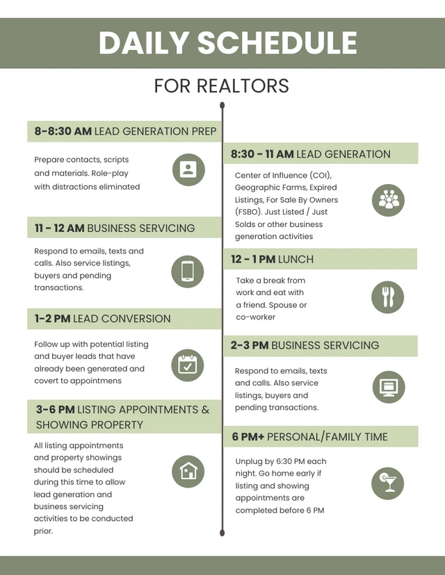 Sage Green Daily Schedule For Reaaltors Template