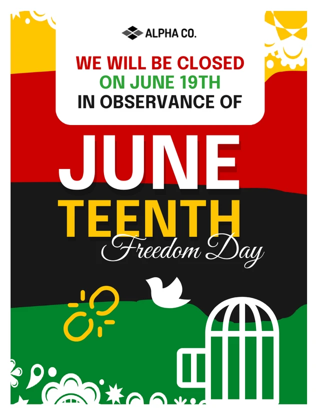 Juneteenth: Freedom Day Holiday Closure Announcement Poster