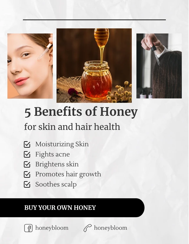 Black And White Benefit Of Honey Product Template
