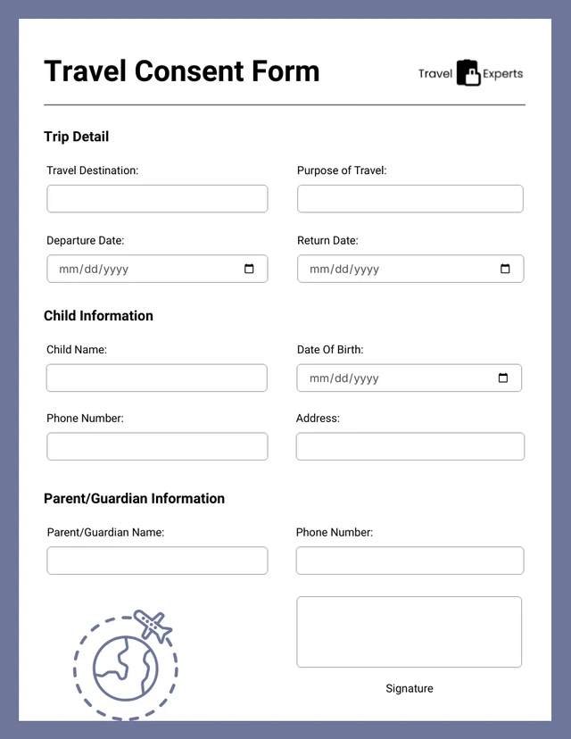 Minimalist Light Purple Travel Consent Form Template