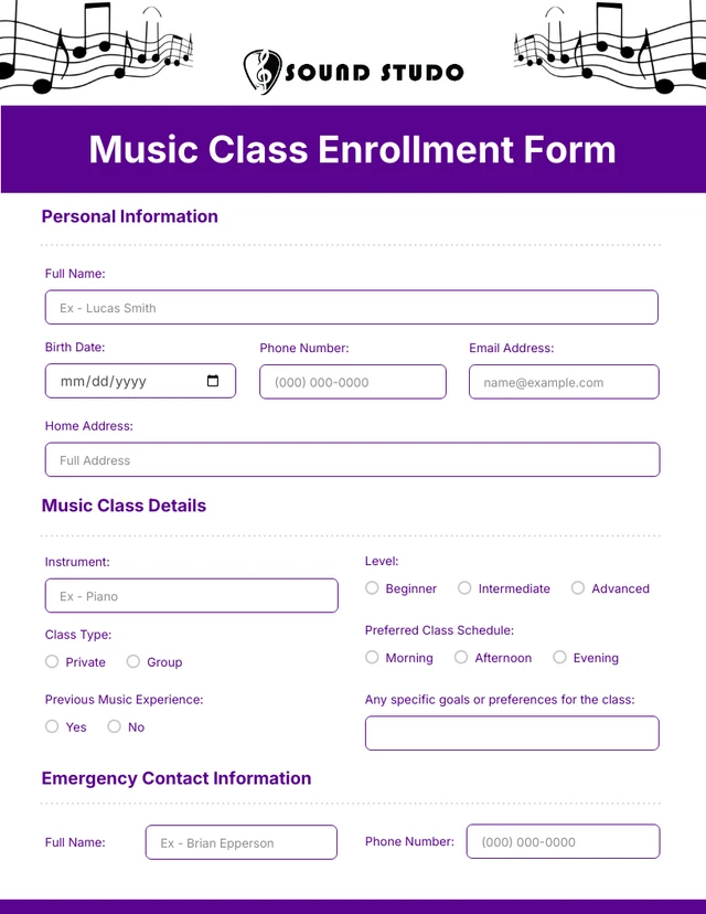 Clean Minimalist White and Purple Enrollment Forms Template