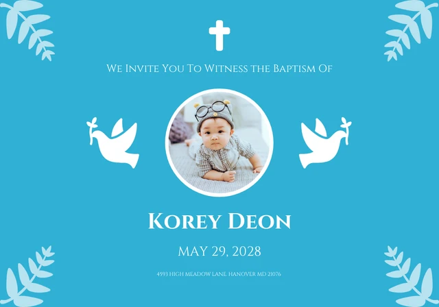 Blue and White Simple Baptism Card Template
