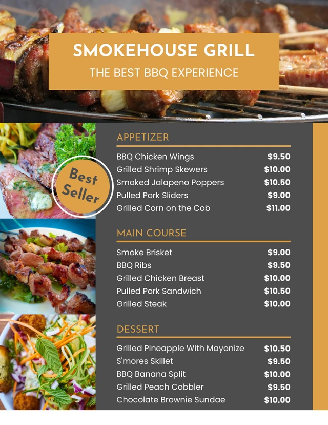 Black And Orange Collages BBQ Menu Template