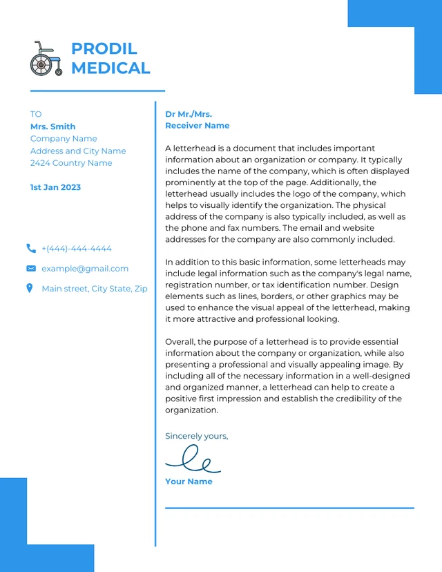 White And Blue Modern Medical Company Letterhead Template
