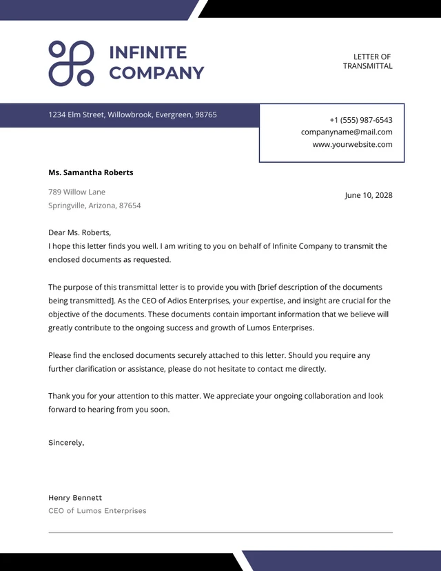 Purple Modern Transmittal Letter Template