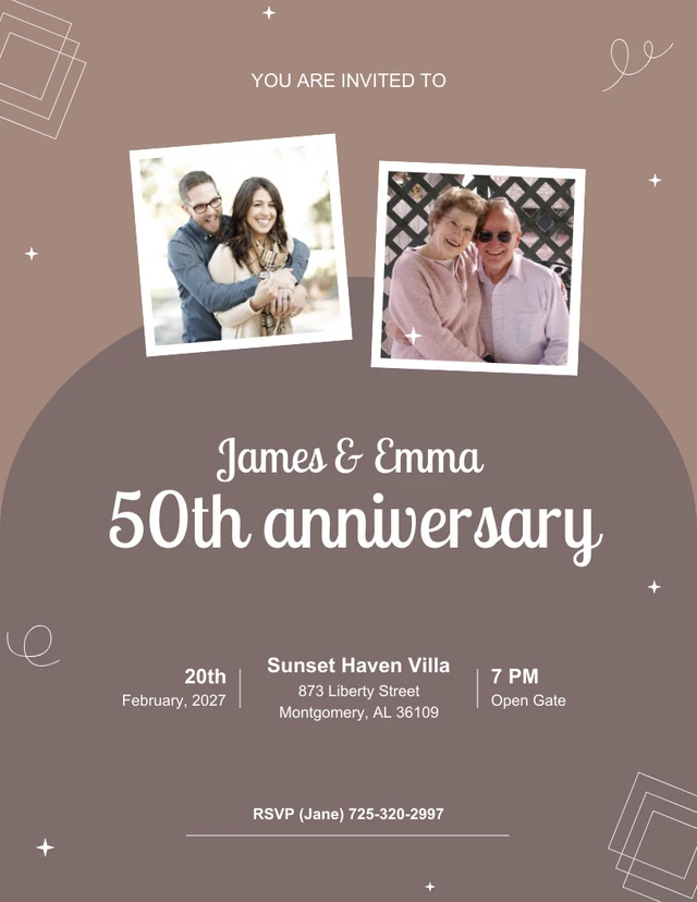 Gray Brown Aesthetic 50th Anniversary Invitation Template