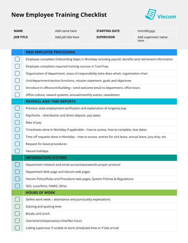 New Hire Onboarding HR Checklist - Page 1