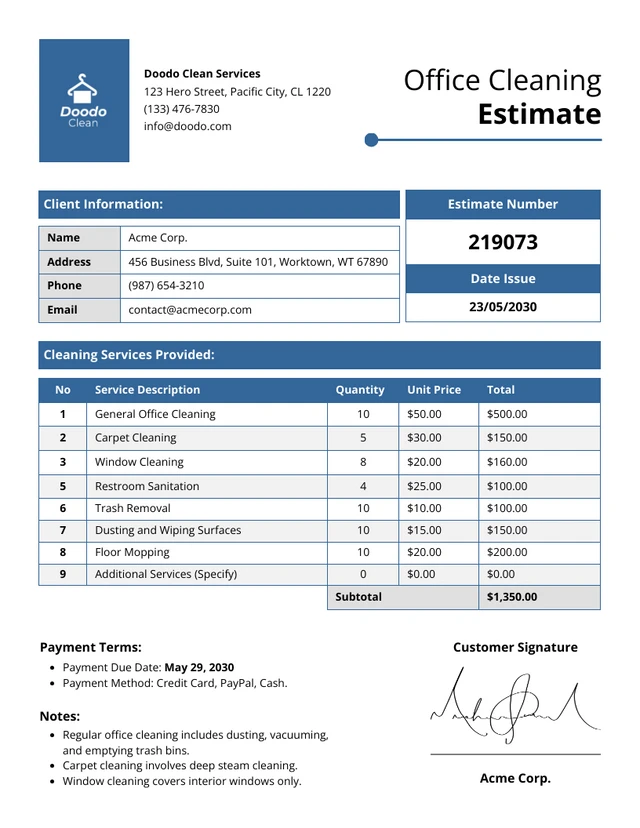 Office Cleaning Estimate Template