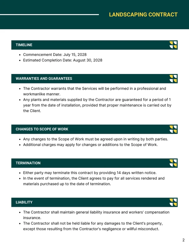 Landscaping Contract Template - Page 2