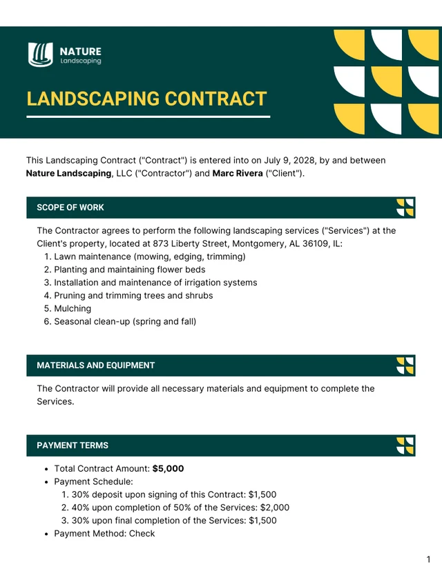 Landscaping Contract Template - Page 1