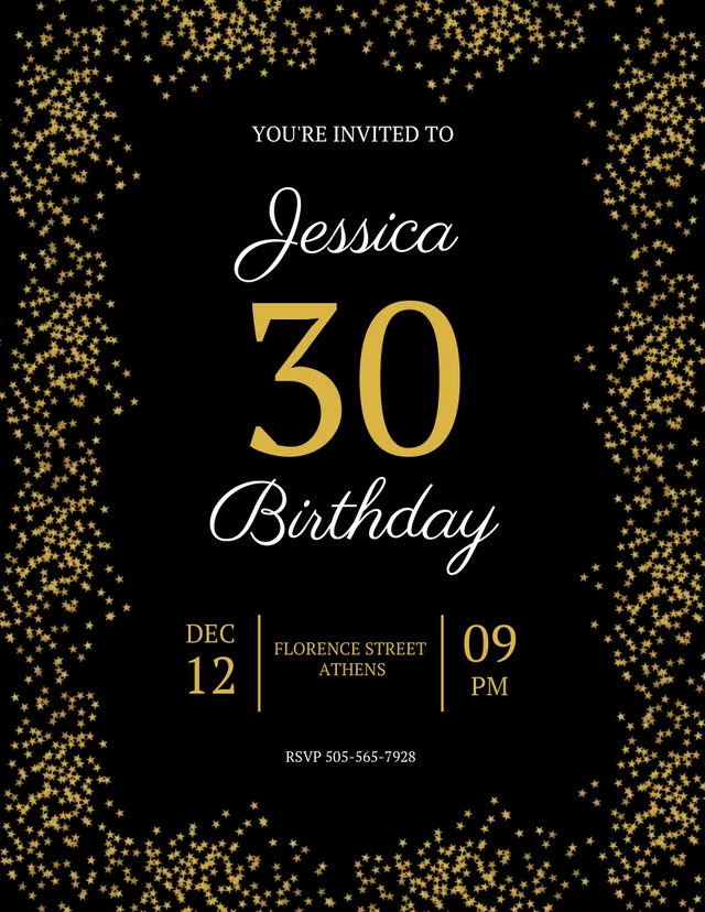 Dark Gold 30th Birthday Party Template