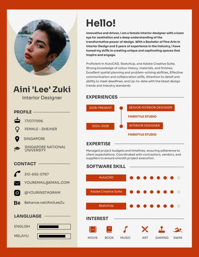 Red and Cream Simple Infographic Resume Template