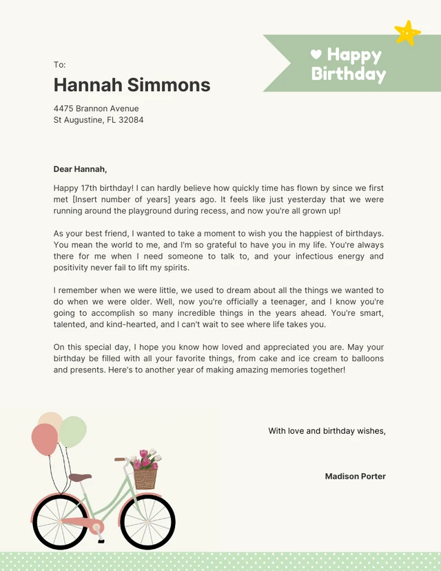 Soft Green Birthday Greeting Letterhead
