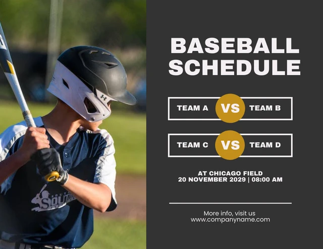 Dark Grey Minimalist Baseball Schedule Template