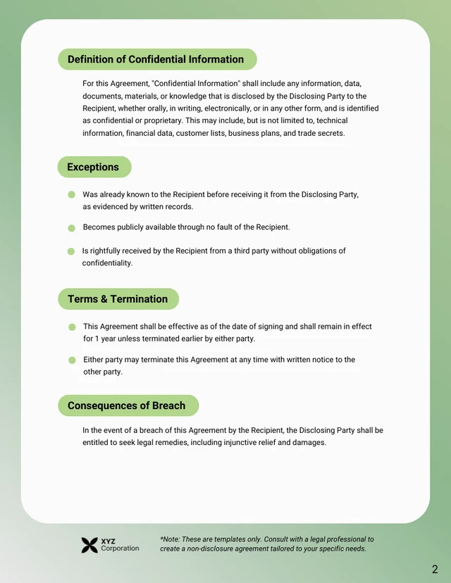 Green and White Non-Disclosure Agreement Contract - Page 2