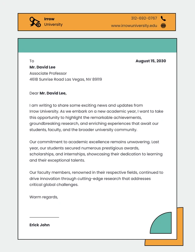 Simple Orange and Green University Letterhead Template