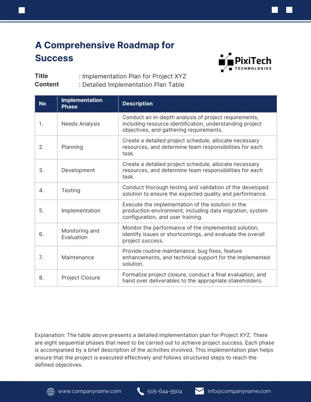 Blue & White Simple Implementation Plan Template