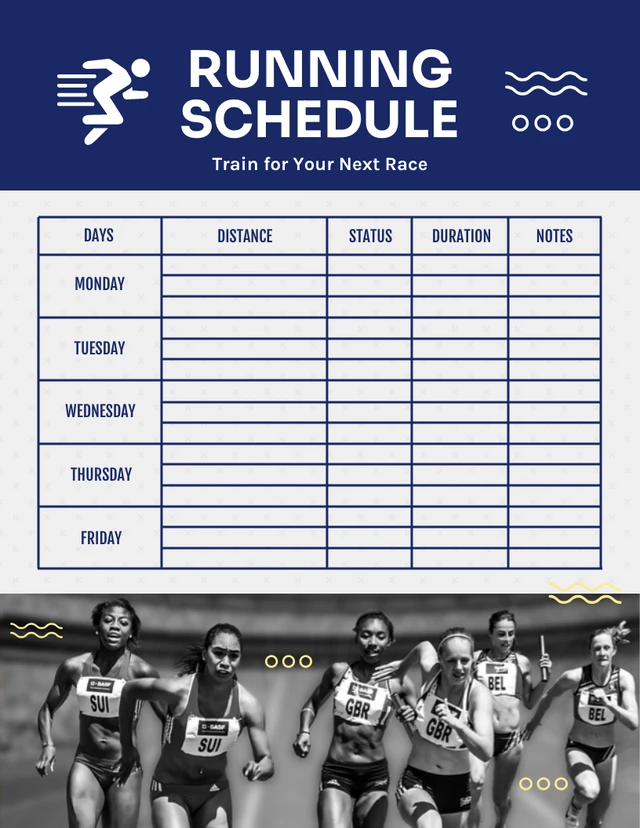 Light Grey And Blue Modern Running Schedule Template