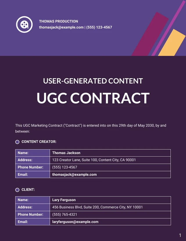 UGC Contract Template Free - Page 1