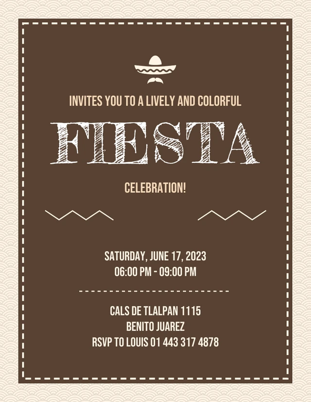 Beige And Brown Vintage Classic Retro Celebration Fiesta Invitation Template