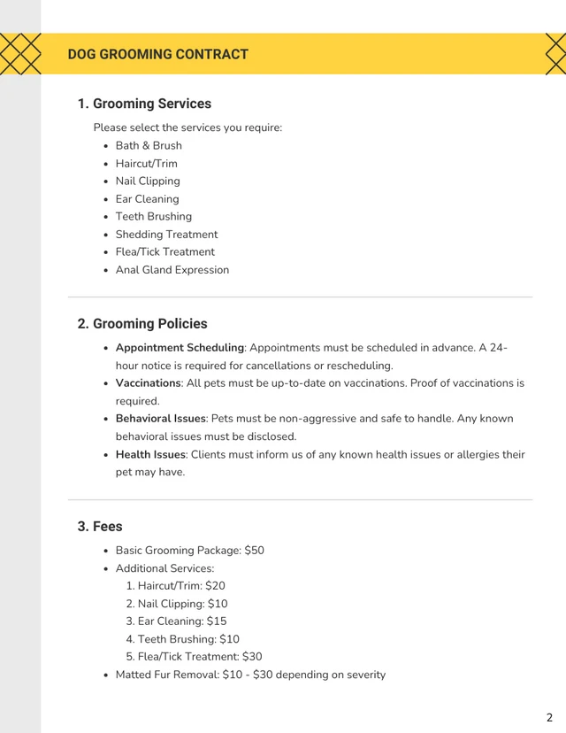 Dog Grooming Contract Template - Page 2