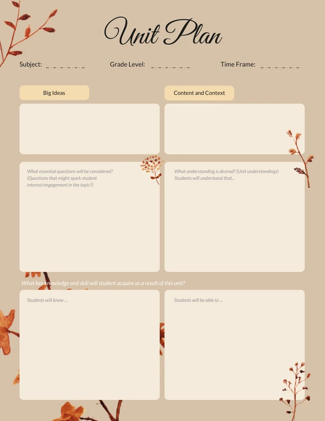 Brown Autumn Unit Plan Template