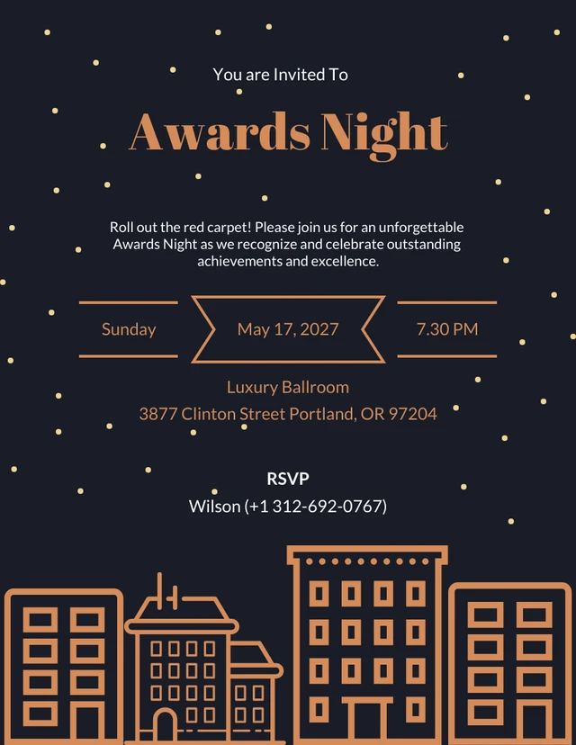 Orange On Dark Night Awards Night Invitation Template