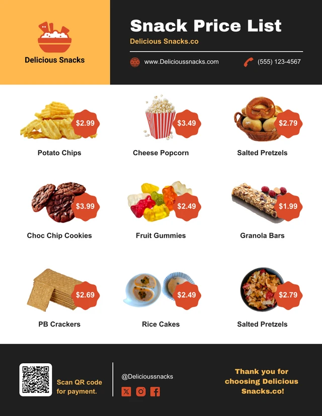 Snack Price List Template