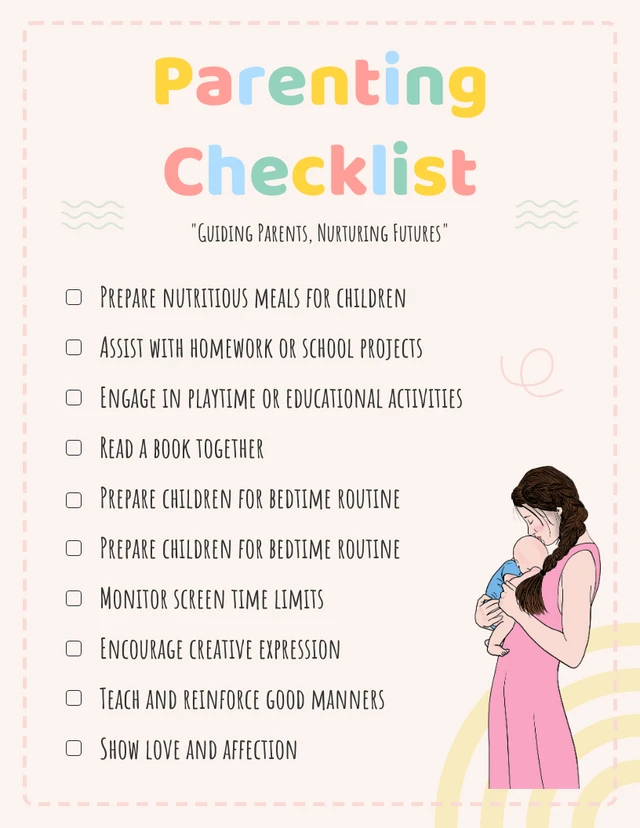 Cream Simple Playful Daily Parenting Checklist Template