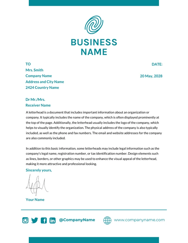 White Simple Professional Business Letterhead Template
