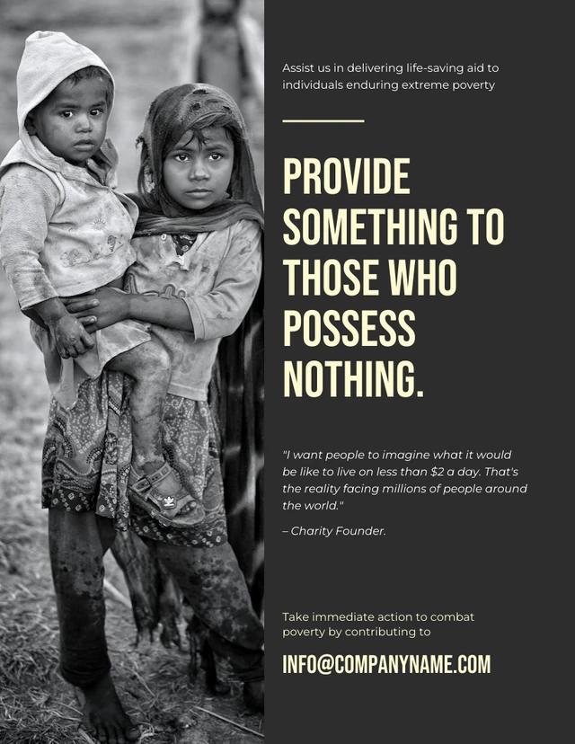 Dark Grey Minimalist Photo Poverty Poster Template