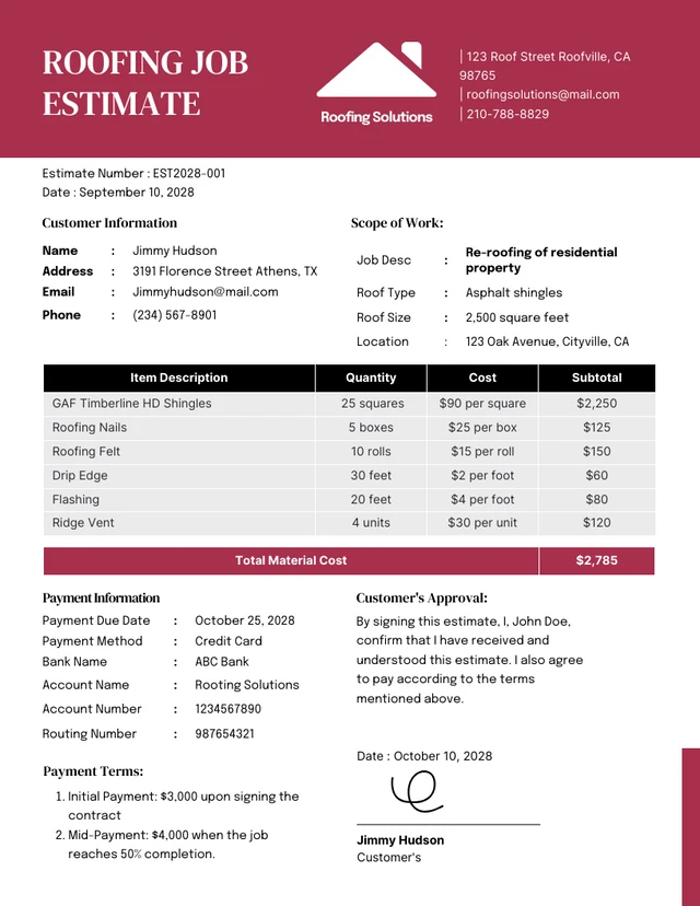 Red and White Minimalist Roof Estimate Template