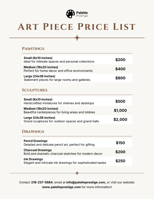 Art Piece Price List Template