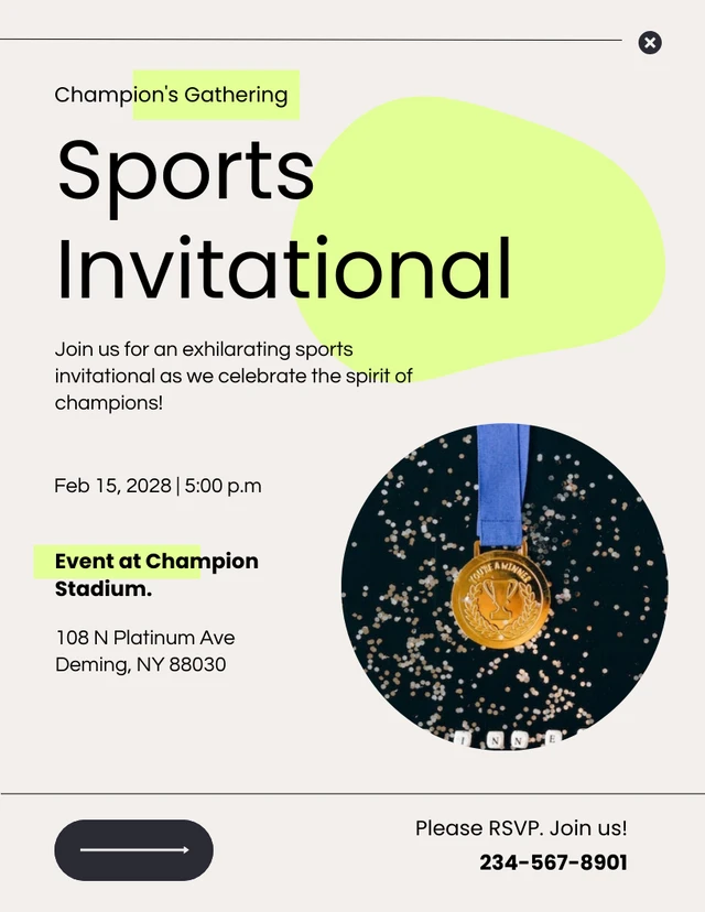 Cream And Green Light Modern Sports Invitations Template